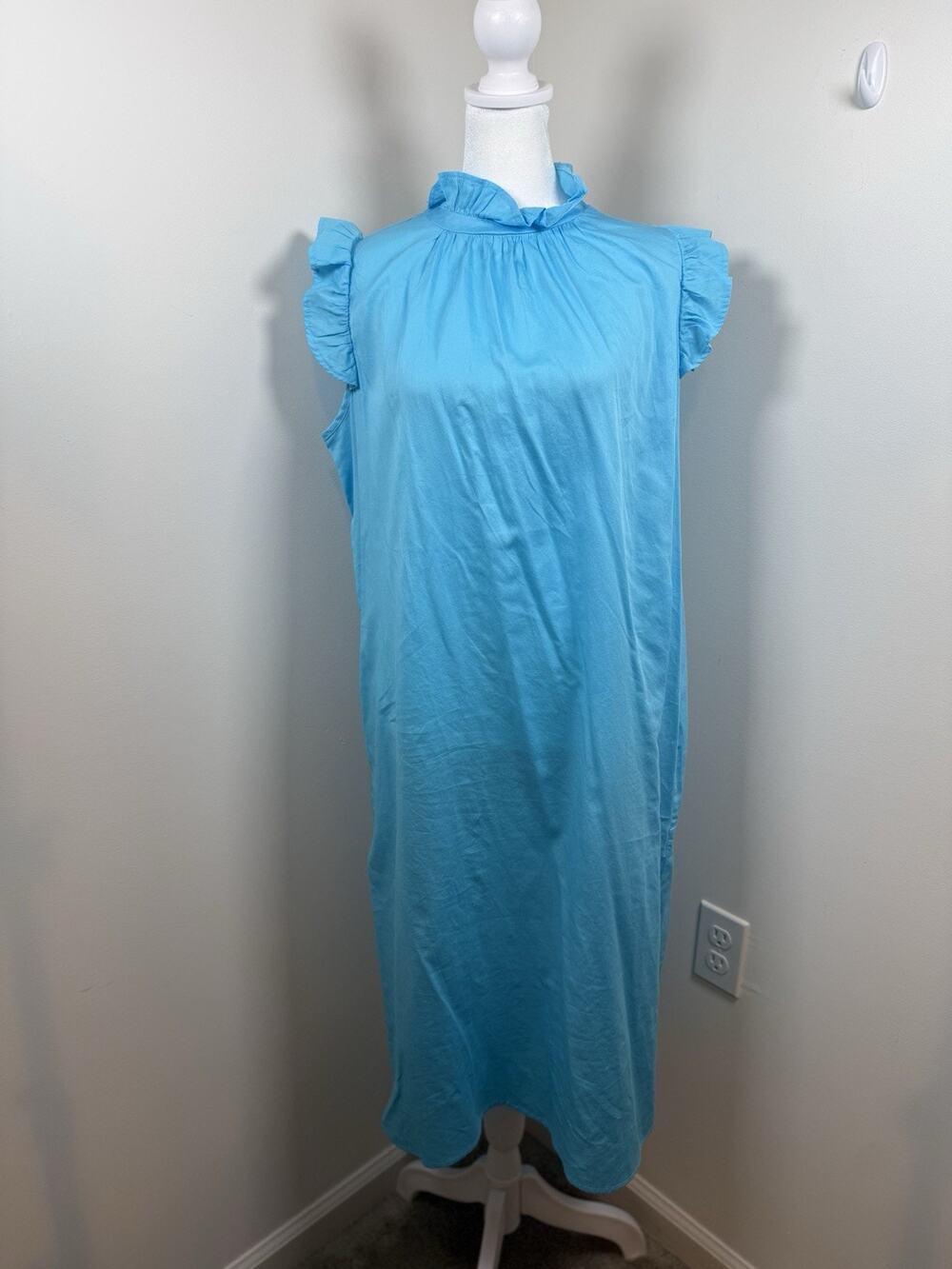 Stark X Medium Women’s Blue Dress 100% Cotton Boho Lagenlook Ruffle Cottagecore